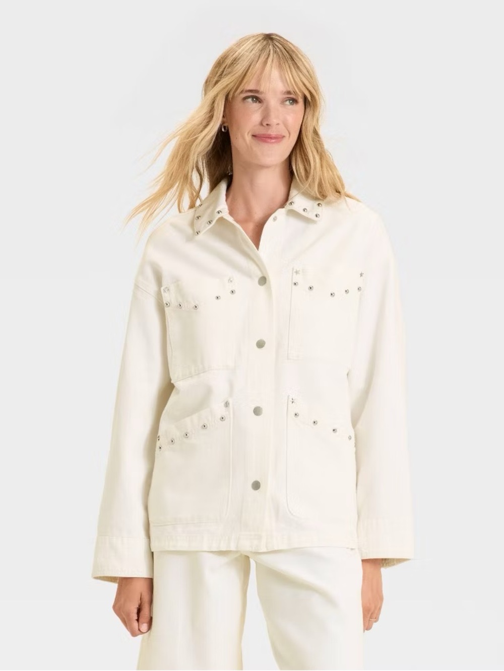 NWT Women's Studded Chore Denim Jacket L - Universal Thread Country Festival